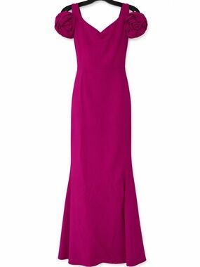 Chiara Boni Fuchsia Maxi Gown with Rosette Shoulder Detail